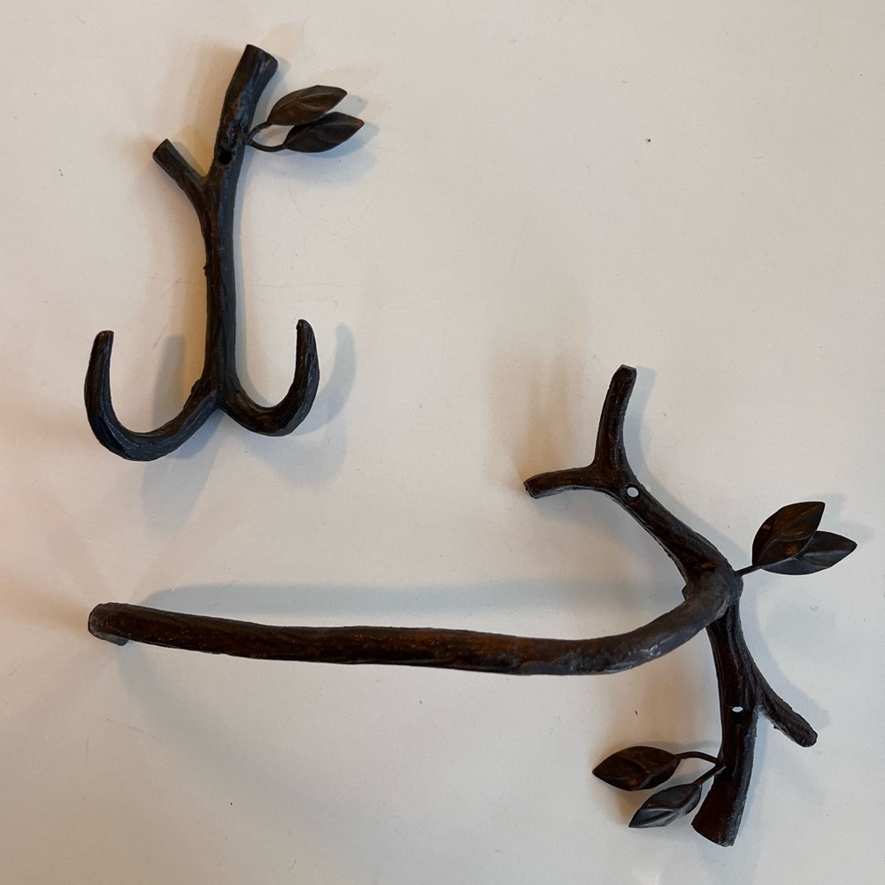 Rustic toilet paper holder and bathroom hook